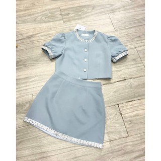 Set đồ nữ áo tay phồng đính đá + chân váy ngắn sang chảnh đi tiệc hb.studio S80
