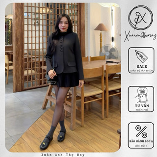 Áo dạ chun cúc bọc dáng ngắn (55cm) - Xuananhthomay