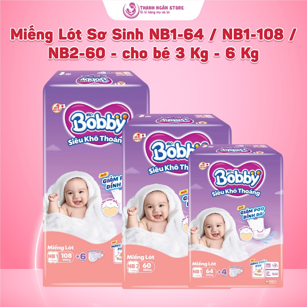 Miếng Lót Sơ Sinh Bobby NB1-108+6/NB1-64/NB2-60- Tã Dán Sơ Sinh NB70+4 ...