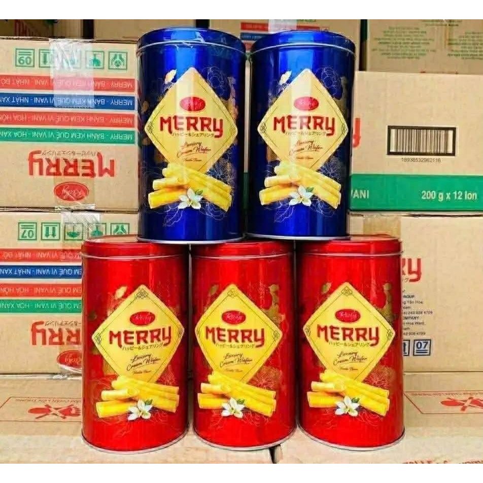 SALE! Bánh quế ống Richy Merry hộp 208g màu xanh - set 3 hộp date T6 ...