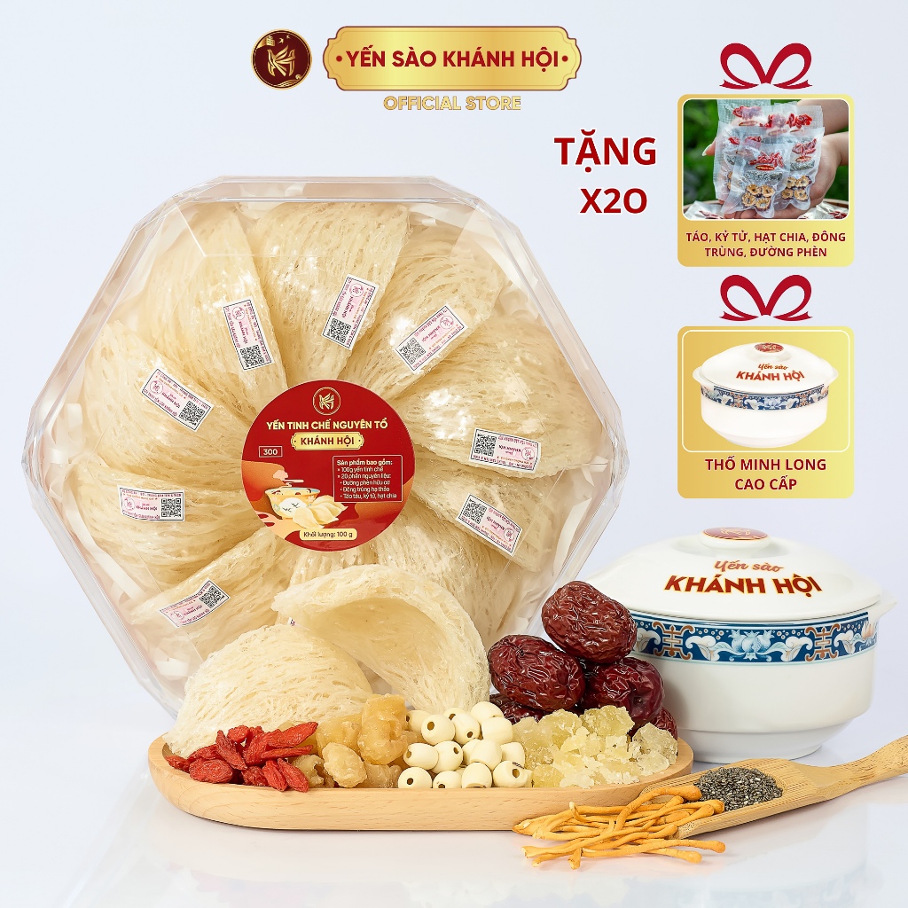 Tổ Yến Sào Tinh Chế Sợi Dài 2 Mặt Cao Cấp. Nguyên Chất 100% Không Tẩy Trắng Không Pha Độn - 100G [Yến Sào Khánh Hội]