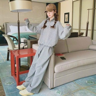 Đồ Bộ Nỉ Form Rộng Cổ Cao Nữ Khóa Kéo Gồm áo nỉ và quần. bộ khóa cổ