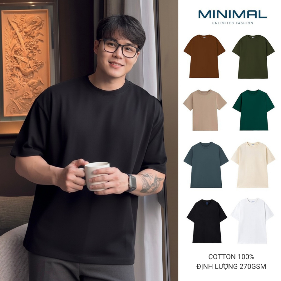 [Mua 2 Giảm 50K] Áo Thun Trơn Oversize Premium 270gsm MINIMAL Màu Xanh Oliu, Cotton 100%, Minimal Vietnam | BigBuy360 - bigbuy360.vn