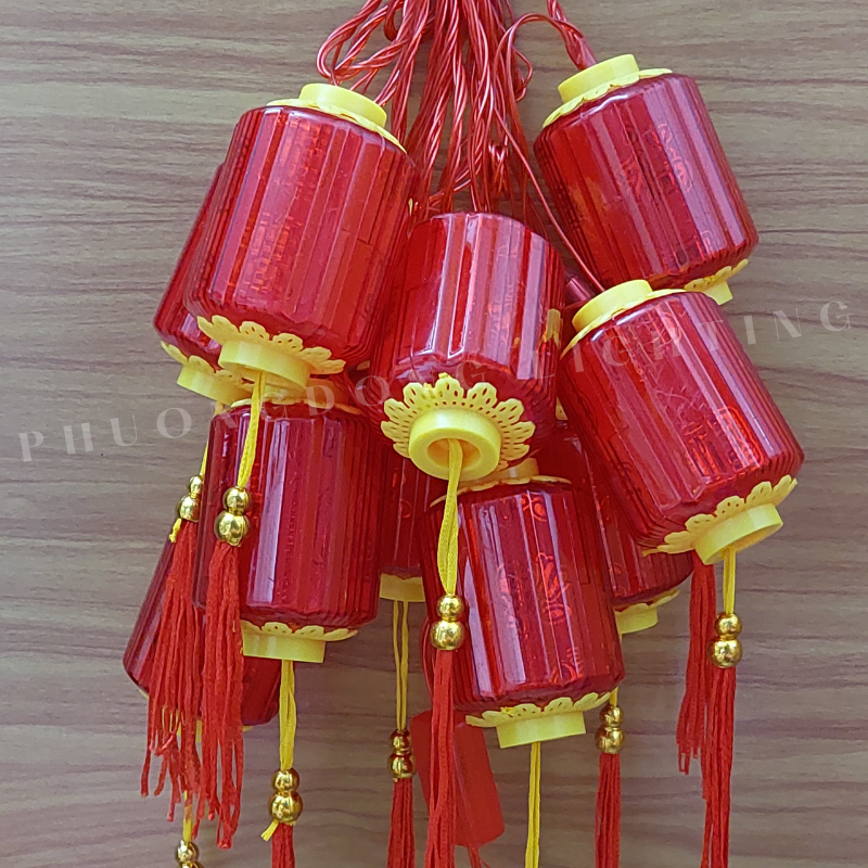 Dây đèn led lồng đèn đỏ hình trụ 5m - 10 bóng dạ quang Trang trí Lễ Tết