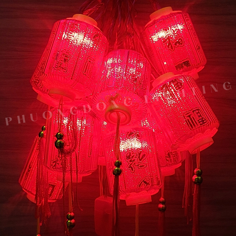 Dây đèn led lồng đèn đỏ hình trụ 5m - 10 bóng dạ quang Trang trí Lễ Tết