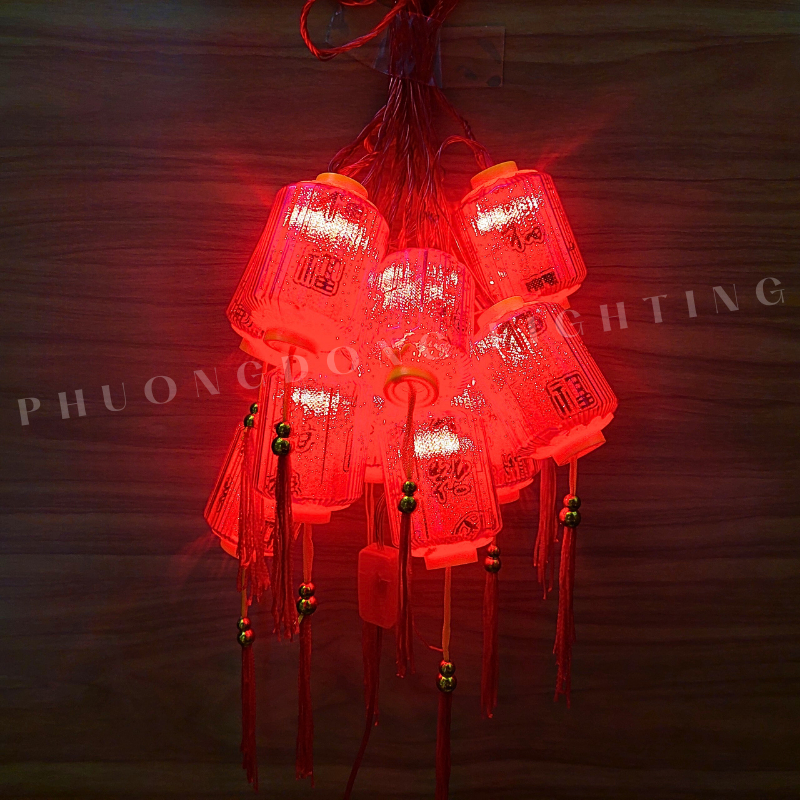 Dây đèn led lồng đèn đỏ hình trụ 5m - 10 bóng dạ quang Trang trí Lễ Tết