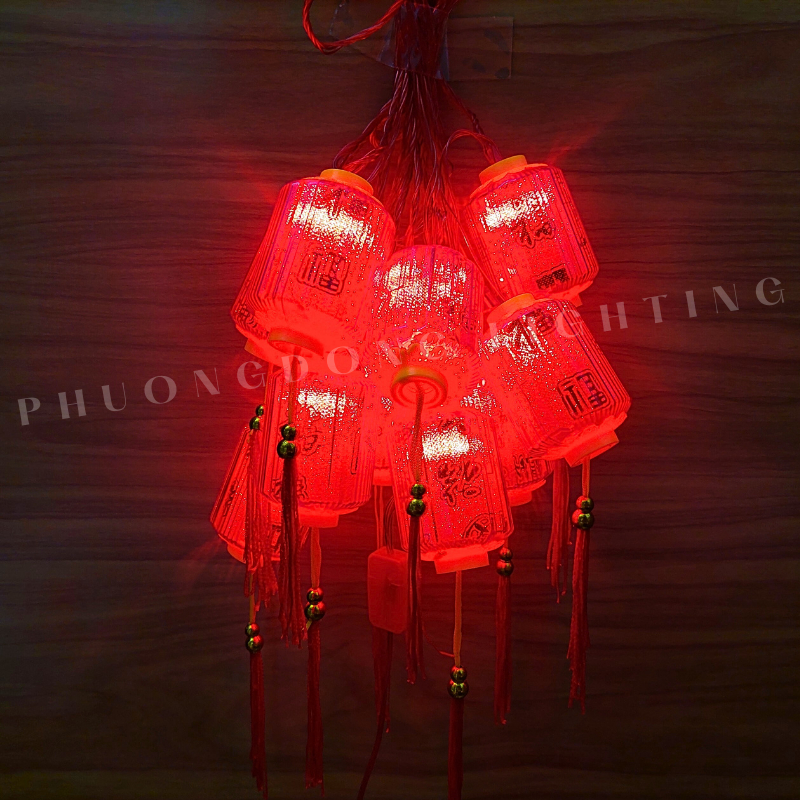 Dây đèn led lồng đèn đỏ hình trụ 5m - 10 bóng dạ quang Trang trí Lễ Tết