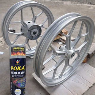 Sơn Chịu Nhiệt 600°C Poka 420ml Màu Đen Mờ, Màu Bạc - Sơn Chịu Nhiệt, Chống Cháy Cho Pô Xe Máy, Ô Tô, Máy Móc
