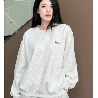 Áo Sweater (Hàng Cao Cấp)  Thêu Cờ Mỹ Cổ Tròn Dễ Thương Phong Cách Hàn Quốc Nhẹ Nhàng Chất vải nỉ hai da mềm mịn