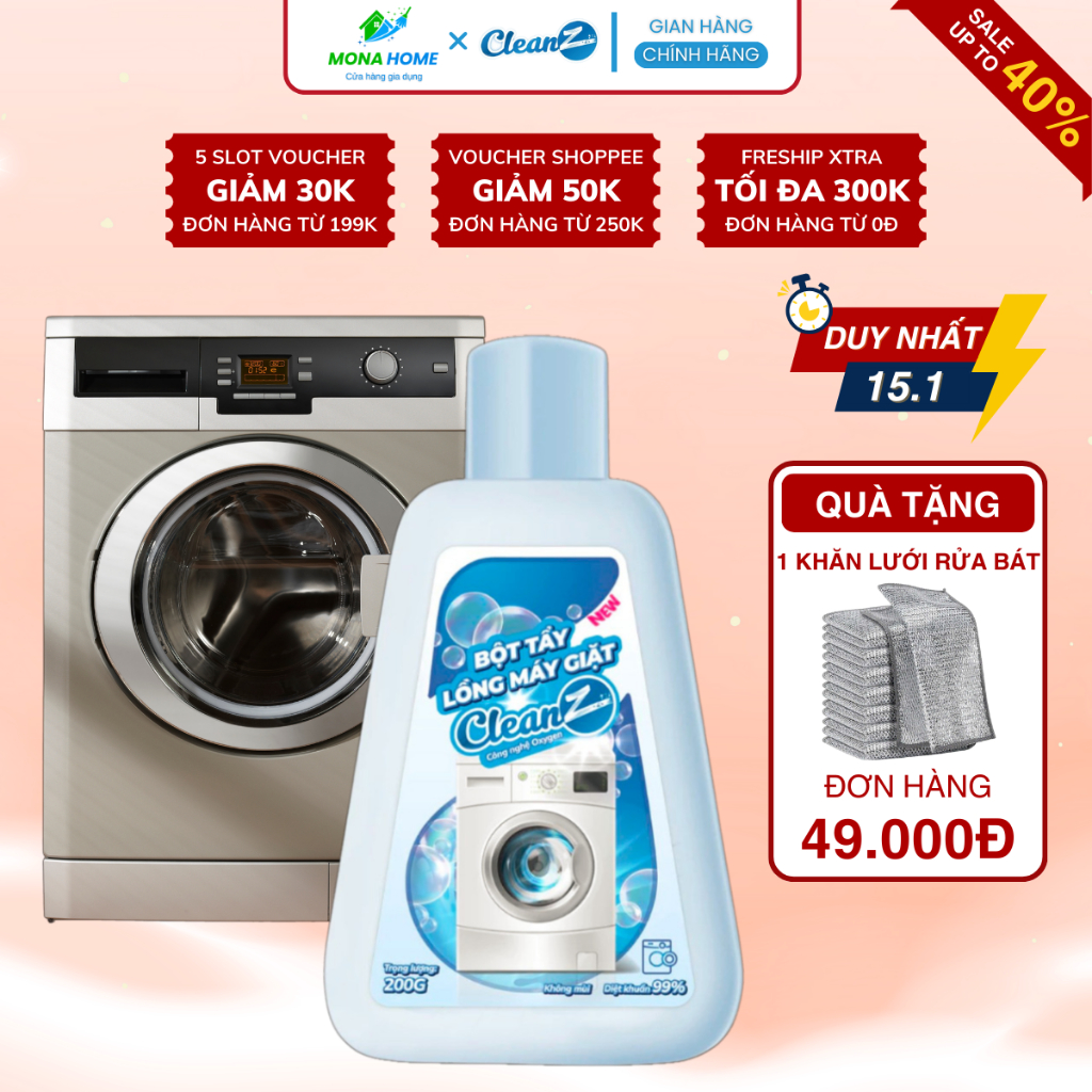Bột tẩy vệ sinh lồng máy giặt CleanZ 200g - Tẩy sạch cặn bẩn,nấm mốc ...