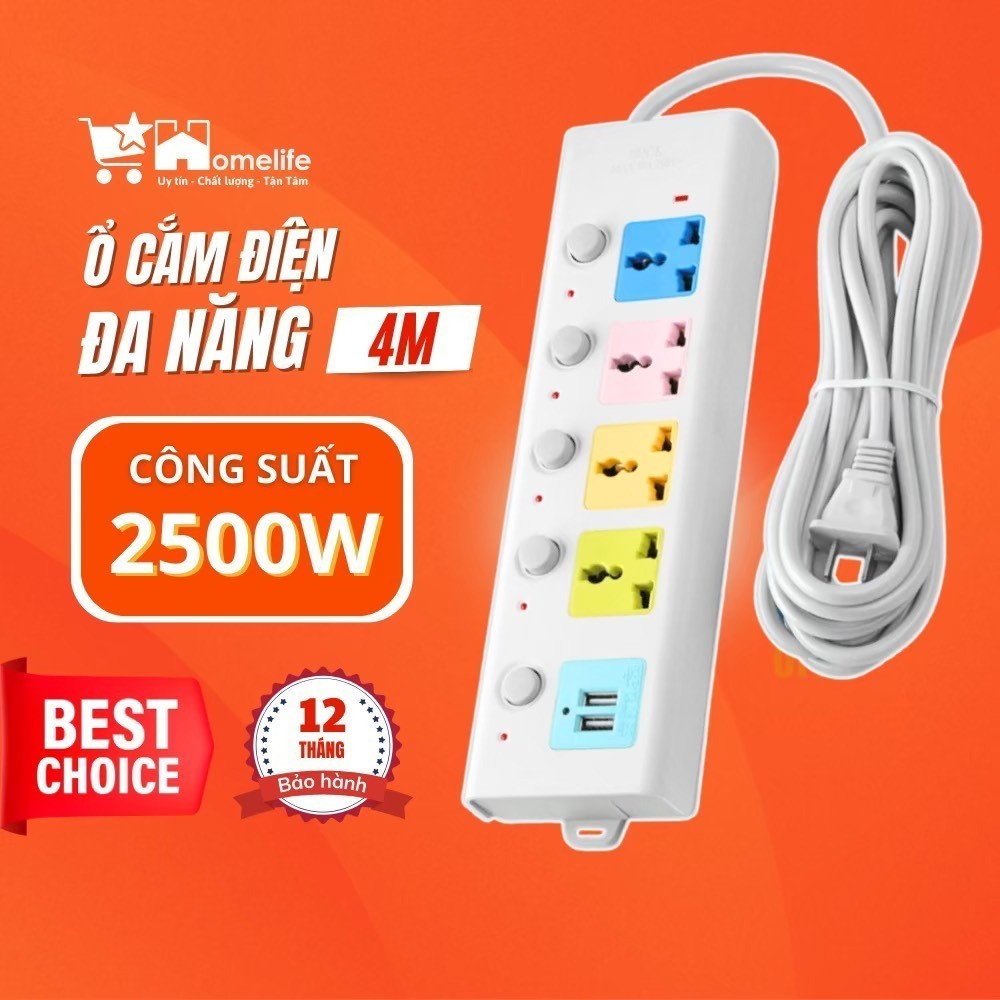 Ổ CẮM ĐIỆN USB DÂY DÀI 3M 5M, ĐA NĂNG CHỐNG GIẬT, Có Chốt Bảo Vệ An Toàn, Phù Hợp Mọi Thiết Bị