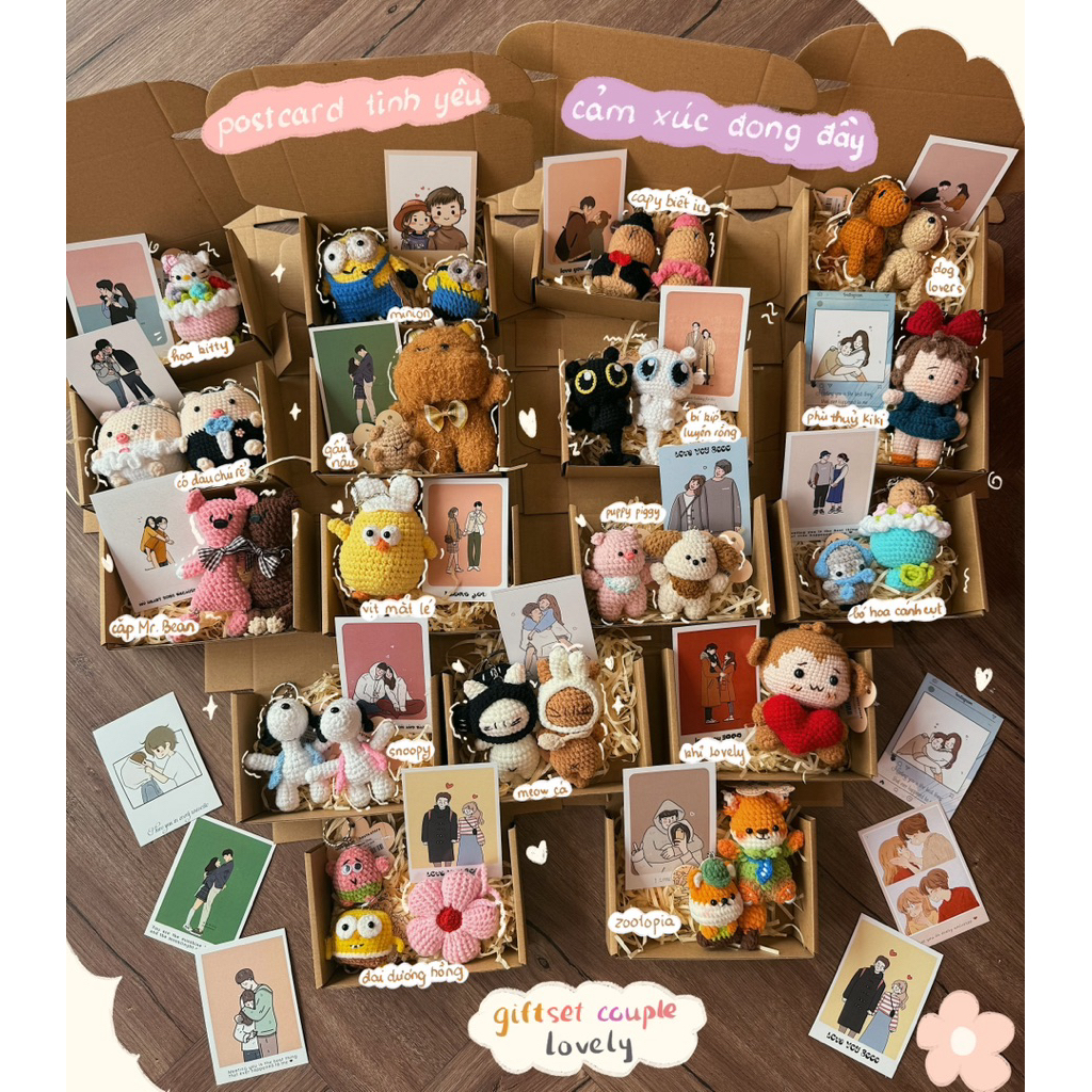 [COUPLE SET] Set Quà Box Giftset Postcard Cặp Đôi Mix Móc Khoá Handmade Tổng Hợp Đáng Yêu Cho Crush Love Valentines