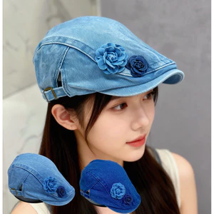 Mũ Beret jean Denim Hoa Cao Cấp Hottrend Cho Nữ - Phụ Kiện