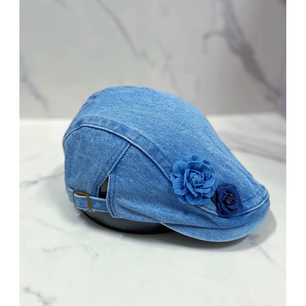 Mũ Beret jean Denim Hoa Cao Cấp Hottrend Cho Nữ - Phụ Kiện