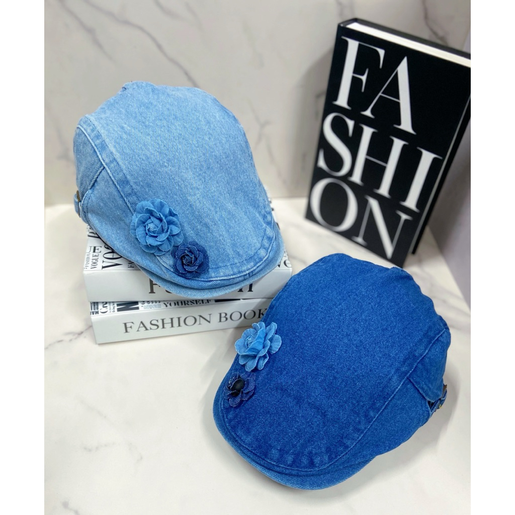 Mũ Beret jean Denim Hoa Cao Cấp Hottrend Cho Nữ - Phụ Kiện