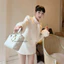 MIU.STUDIO •”Mida Set” Set áo khoác dạ trắng kem cổ nơ phối tay lông đính khuy đá + chân váy A style tiểu thư sang chảnh