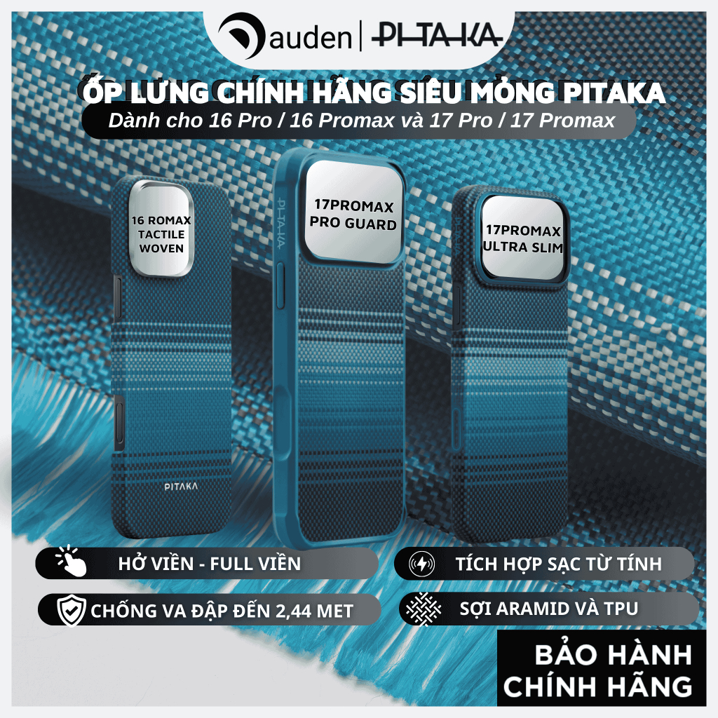 [iPhone 17/16 Pro /Pro Max] Ốp lưng siêu mỏng PITAKA hở viền và full viền, bảo vệ - Hàng chính hãng