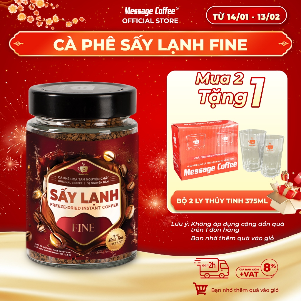 Cà Phê Hòa Tan Sấy Lạnh FINE Cao Cấp, tinh chất cafe rang xay nguyên chất, tiện lợi, dùng liền từ Message Coffee
