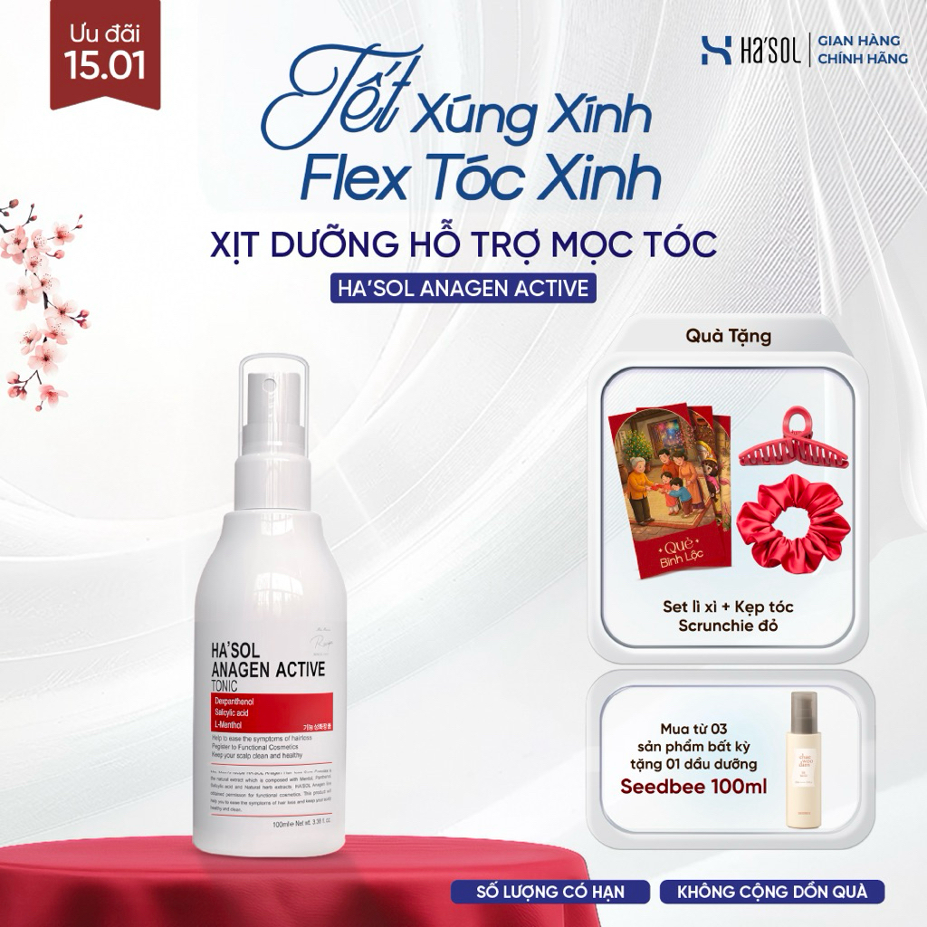 Xịt Dưỡng Tóc, chăm sóc da đầu, hỗ trợ tóc chắc Khỏe Dành Cho Tóc Rụng Mỏng Yếu Ha'sol Anagen Scalp Active Tonic 100ml