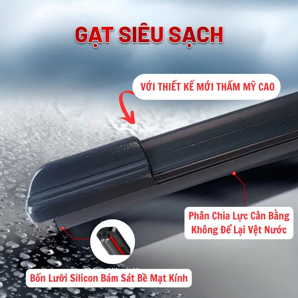 Gạt Mưa VF3, Gạt MƯA CÁC DÒNG XE VINFAST,VF8, VF9,VF7,VF6,VF5, VFe34,HERIO,LIMO GREEN Silicon 4 Lưỡi Gạt Sạch Êm
