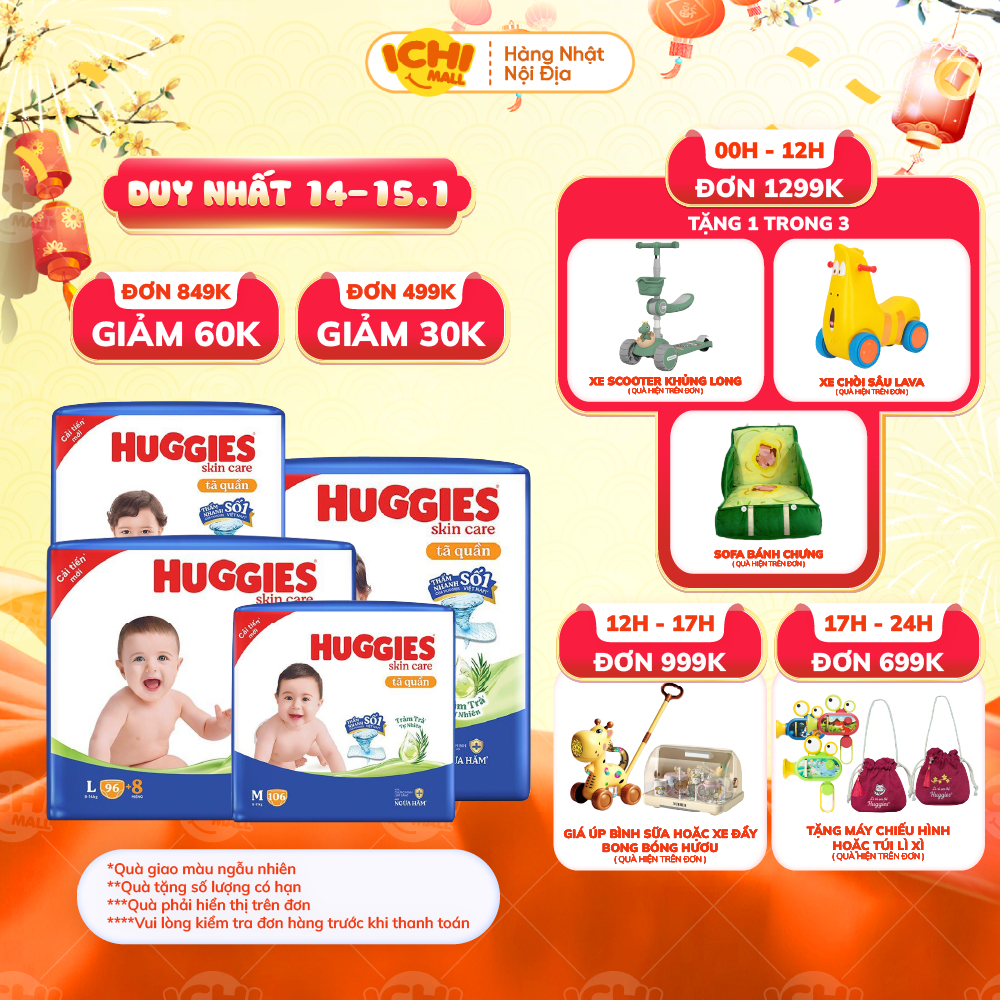 [SIÊU NHIỀU MIẾNG] Tã quần Huggies Tràm Trà Tự Nhiên SKINCARE Pants Mega Jumbo M106/L104/XL88/XXL80 _Ichimall