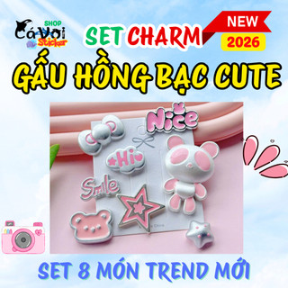 [NEW TREND 2026] Set charm gắn dép : Set gấu hồng bạc cute - Tone hồng bạc-smile-nice- hi