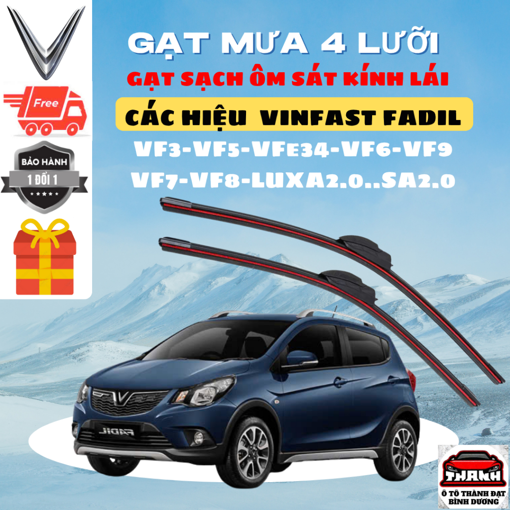 Gạt Mưa Ô Tô VINFAST FADIL, LUX A, LUX SA, VFe34, VF3, VF5, VF6, VF7, VF8, VF9, HERIO, LIMO GREEN, Silicon 4 Lưỡi. 4L