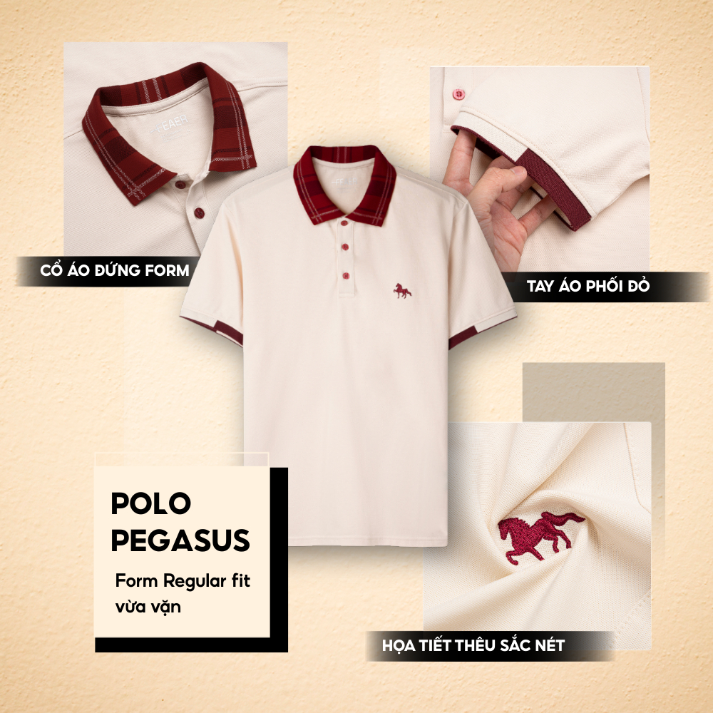 Áo polo PEGASUS cổ áo phối sắc đỏ nổi bật, họa tiết ngựa tinh xảo, chất vải Cotton Micro thoáng mát, phong cách lịch lãm