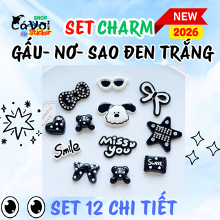 [NEW TREND 2026] Set charm gắn dép : Set tone đen trắng- gấu nơ sao đen trắng