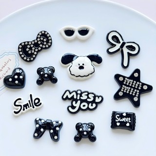 [NEW TREND 2026] Set charm gắn dép : Set tone đen trắng- gấu nơ sao đen trắng