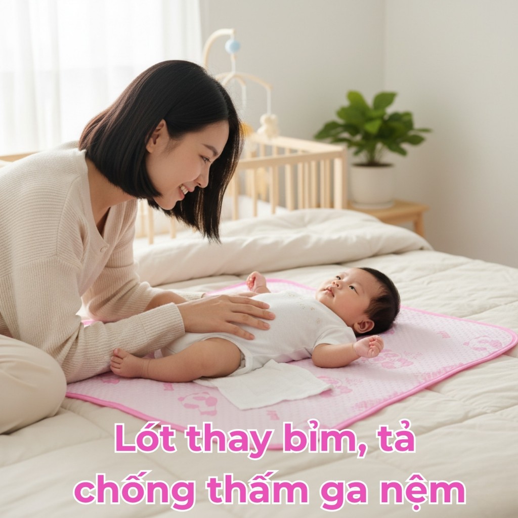 Tấm Lót Chống Thấm Babi1 4 Lớp Cotton 80x60cm Cao Cấp - Lót Sản Dịch Đi Sinh, Thay Tã Và Người Già