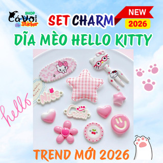 [NEW TREND 2026] Set charm gắn dép : Set DĨA mèo HELLO KITTY- Set charm hồng kute