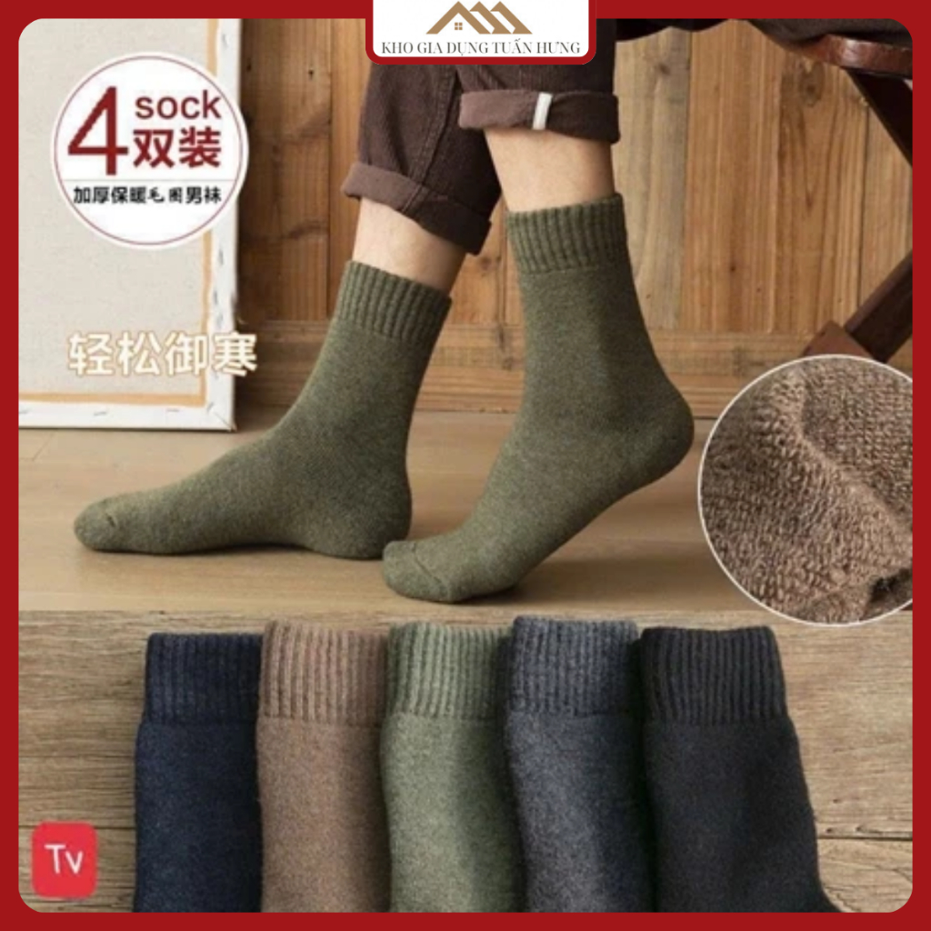 Set 5 Đôi Tất Nam Cotton Khử Mùi, Vớ Nam Cổ Trung Dày Dặn Co Giãn 4 Chiều Kháng Khuẩn