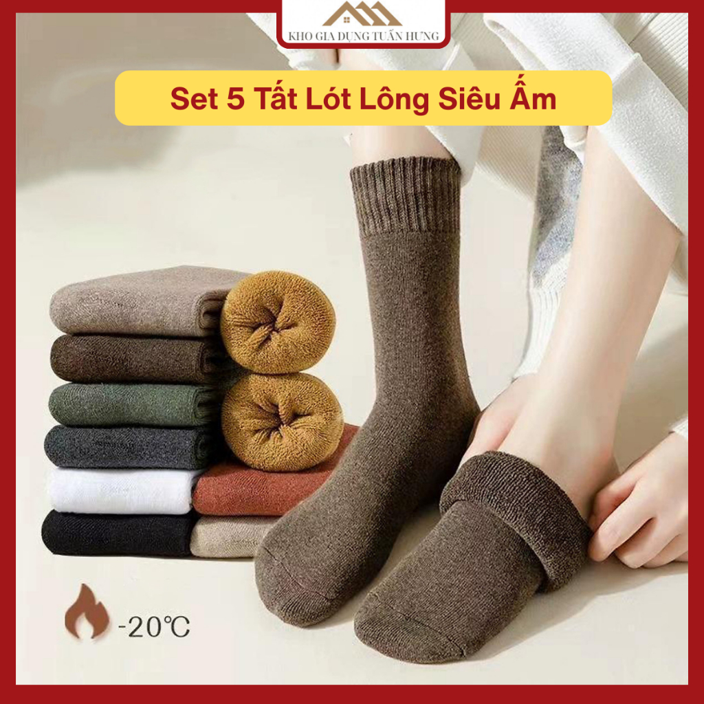Set 5 Đôi Tất Nam Cotton Khử Mùi, Vớ Nam Cổ Trung Dày Dặn Co Giãn 4 Chiều Kháng Khuẩn