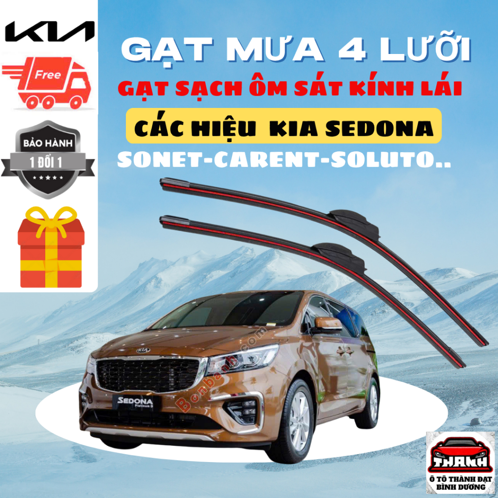 Gạt Mưa Ô Tô KIA SOLUTO, SONET, MORNING, SELTOS, SORENTO, CARNIVAL...Silicon 4 Lưỡi Gạt Sạch Êm. 4L