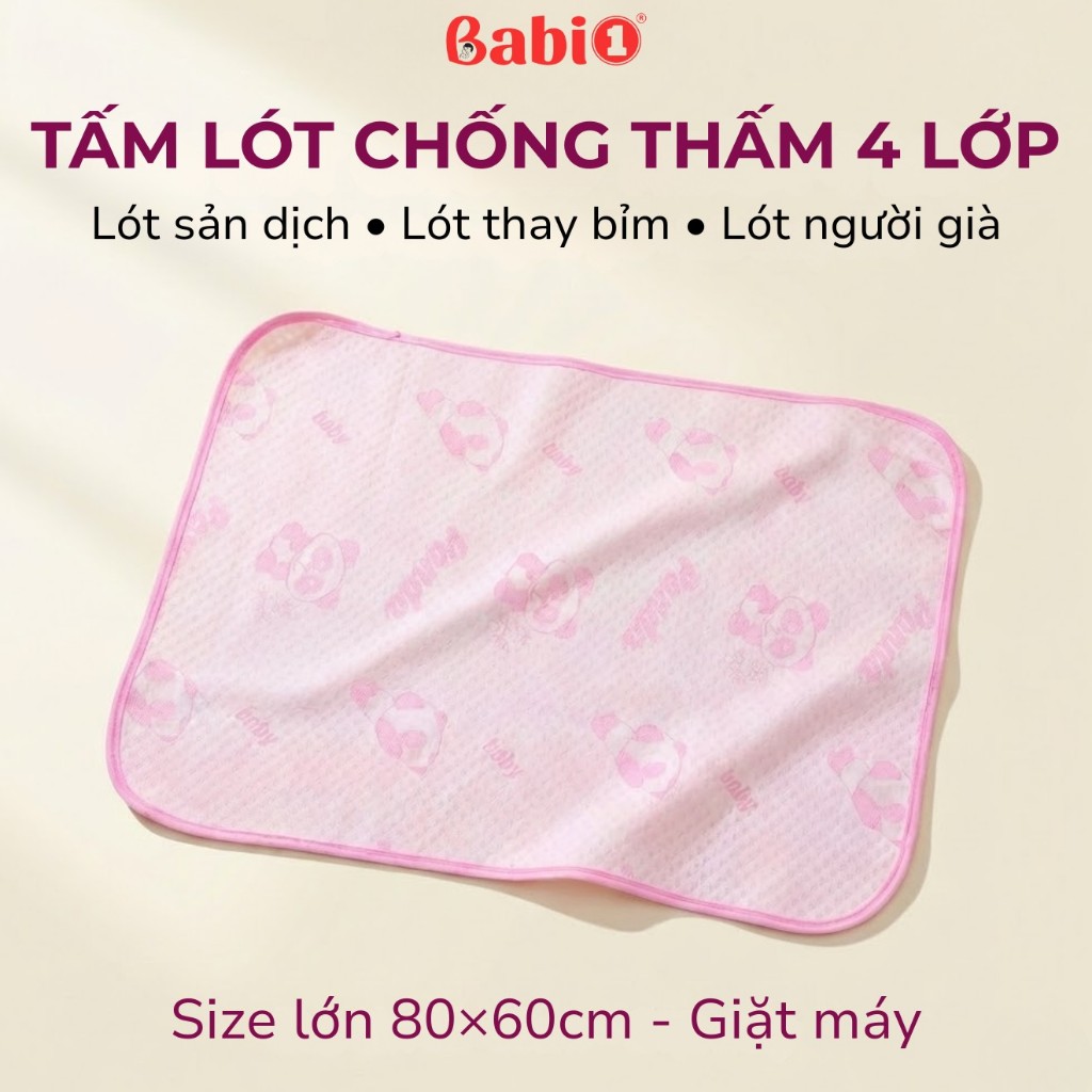 Tấm Lót Chống Thấm Babi1 4 Lớp Cotton 80x60cm Cao Cấp - Lót Sản Dịch Đi Sinh, Thay Tã Và Người Già