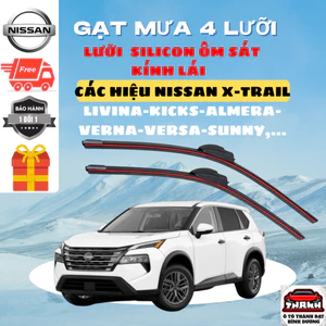 Gạt Mưa Ô Tô NISSAN X-TRAIL, NAVARA, ALMERA, SUNNY, TEANA, LIVINA Silicon 4 Lưỡi Gạt Sạch Êm. 4L