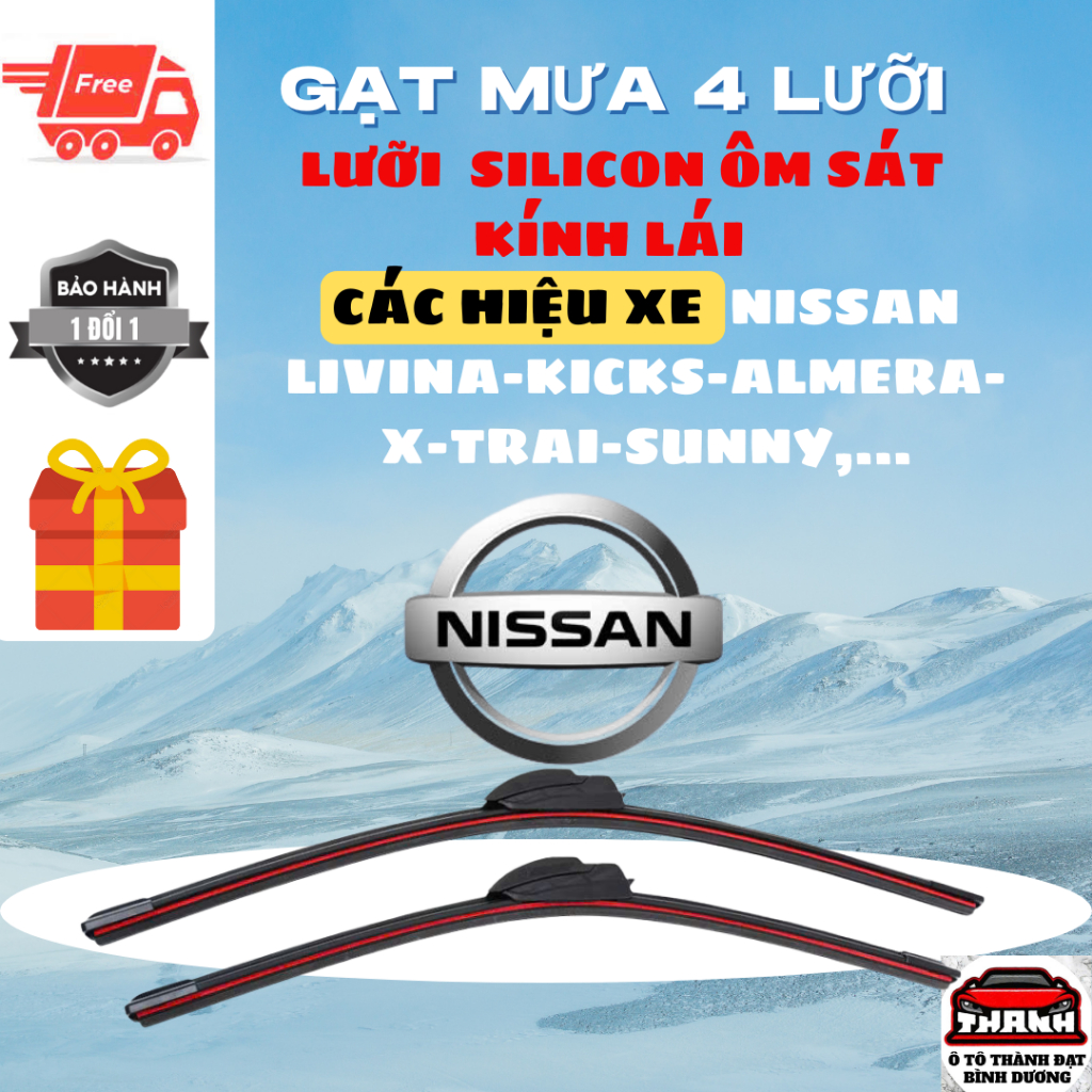 Gạt Mưa Ô Tô CÁC DÒNG XE NISSAN : X-TRAIL, NAVARA, ALMERA, SUNNY, TEANA, LIVINA 4 Lưỡi Gạt Sạch Êm4L
