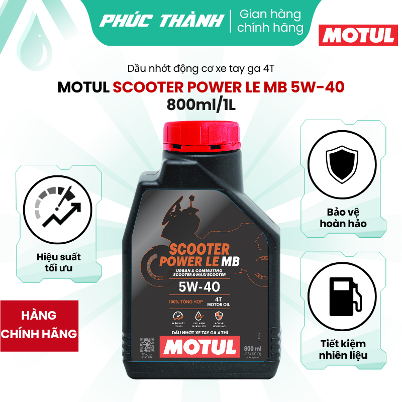 Dầu Nhớt Tổng Hợp Toàn Phần Xe Tay Ga MOTUL SCOOTER POWER LE 5W40 800ml/1L - Chính Hãng