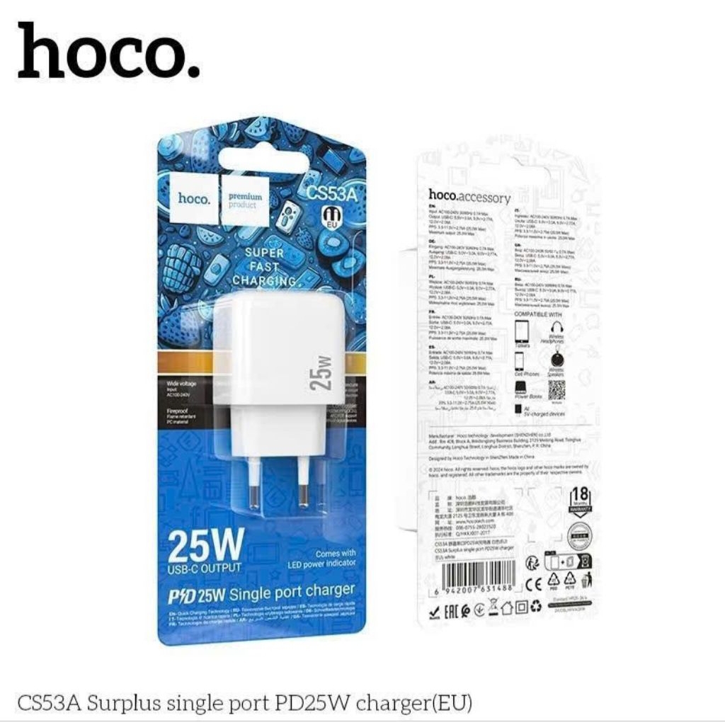 Củ sạc typec hoco CS53A sạc nhanh 25w .