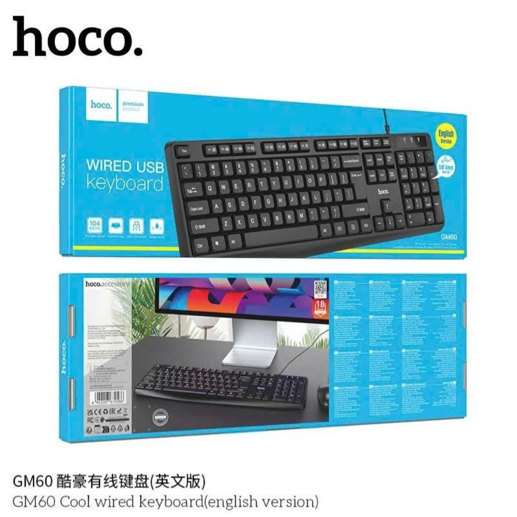 Bàn phím máy tính có dây hoco GM60. đầu cắm USB