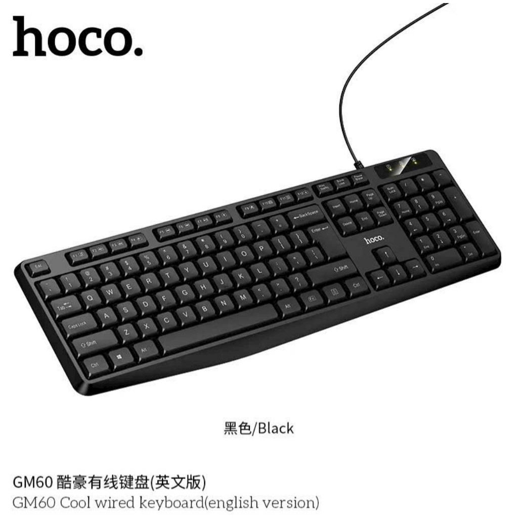 Bàn phím máy tính có dây hoco GM60. đầu cắm USB