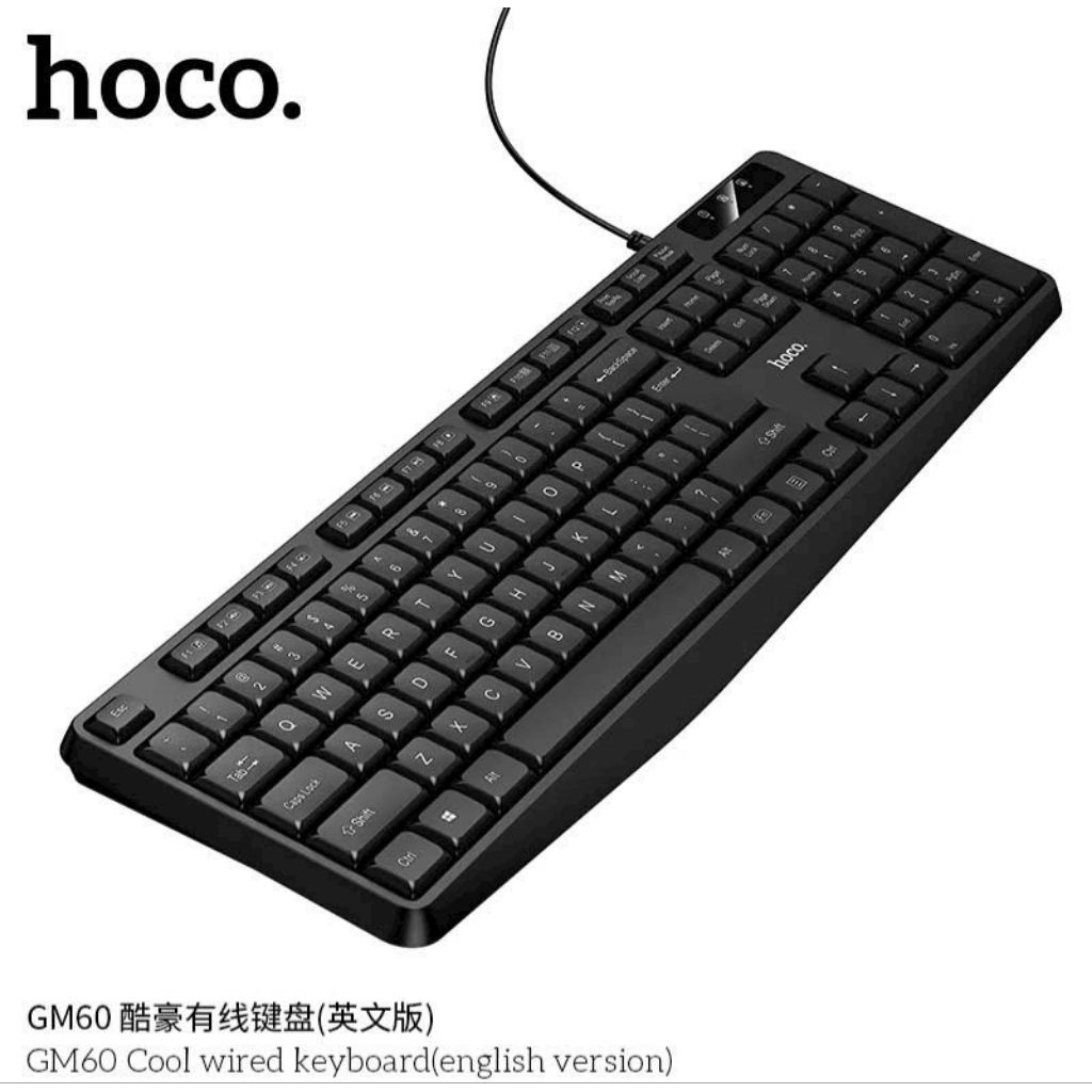 Bàn phím máy tính có dây hoco GM60. đầu cắm USB