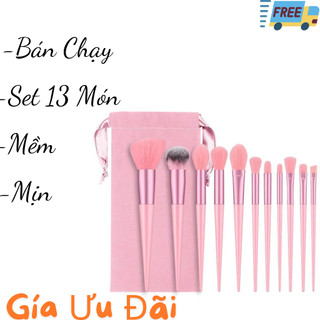 Set 13 Cọ Trang Điểm Lông Mềm Mịn Chuyên Dụng Full Makeup Kèm Túi Nhung
