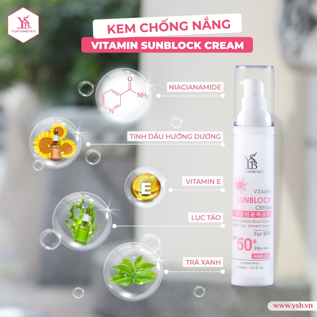 Kem Chống Nắng Vitamin YSB SPF50+/PA++++ - Nâng Tone, Kiềm Dầu, Chống Ánh Sáng Xanh (50ml)