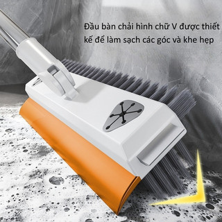 Cây Chà Sàn Nhà Tắm Đầu Chữ V Đa Năng 3 Trong 1 Chổi Cọ Sàn Gạt Nước Xoay 120 Độ Thông Minh, Cán Dài