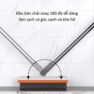 Cây Chà Sàn Nhà Tắm Đầu Chữ V Đa Năng 3 Trong 1 Chổi Cọ Sàn Gạt Nước Xoay 120 Độ Thông Minh, Cán Dài