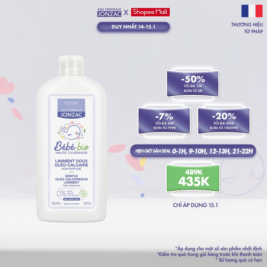 Dung dịch vệ sinh chống hăm tã hữu cơ JONZAC - Giữ ẩm làm mềm nuôi dưỡng làn da bé (500Ml-1L)