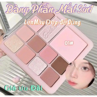 Phấn Mắt 12 Ô Bảng 3 Trong 1 Phấn Mắt Mờ, Phấn Má Hồng, Trang Điểm Highighter, Lên Màu Chuẩn, Mịn