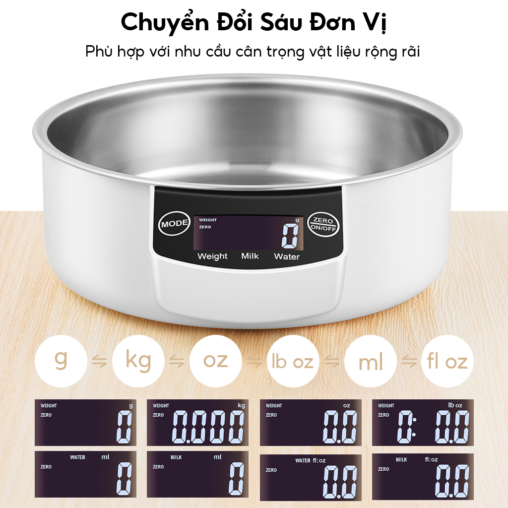 Cân điện tử pha cà phê 5kg Độ Chính Xác 1g cân thực phẩm bề mặt cân bằng thép không gỉ dễ vệ sinh